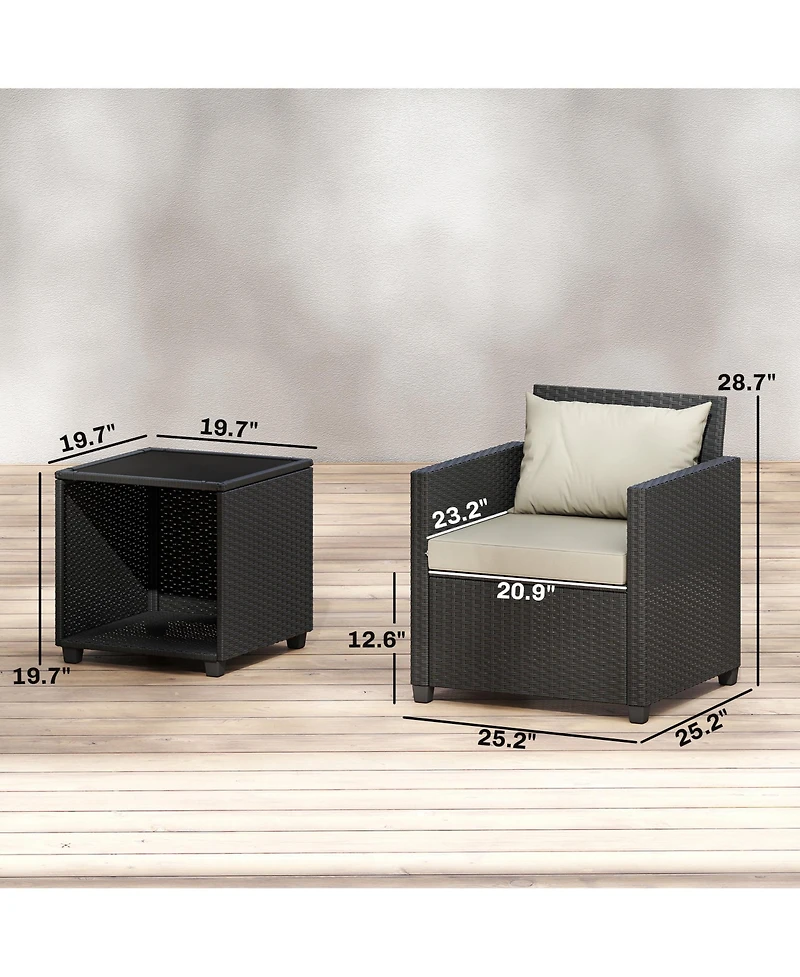 Outsunny 3 Piece Patio Bistro Set, Wicker Furniture Set with Cushions