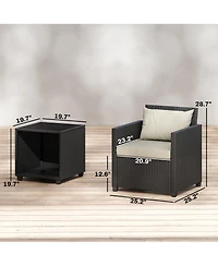 Outsunny 3 Piece Patio Bistro Set, Wicker Furniture Set with Cushions