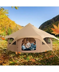 Gouun Canvas Bell Tent 16.4 feet 4-Season Yurt with Stove Jack, Breathable Tent for up to 8 People