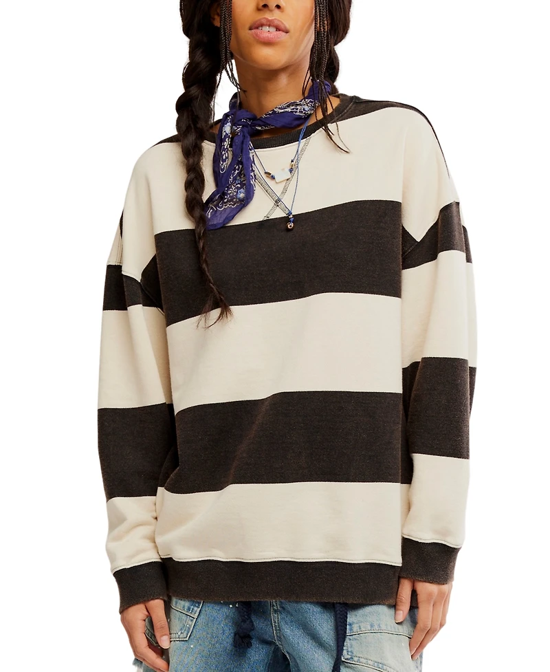 Free People Women's Classic Crewneck Stripe Oversized Top