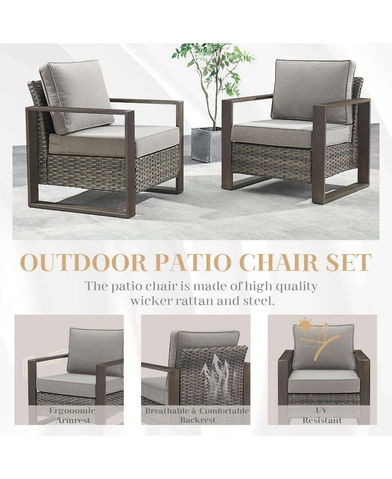 Pocassy Pieces Patio Furniture Set with Fire Pit Table, Patio Conversation Set Wicker Patio Chair Sofa Ottoman with Rectangular Fire Table