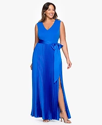 Xscape Plus V-Neck Sleeveless Pleated Gown