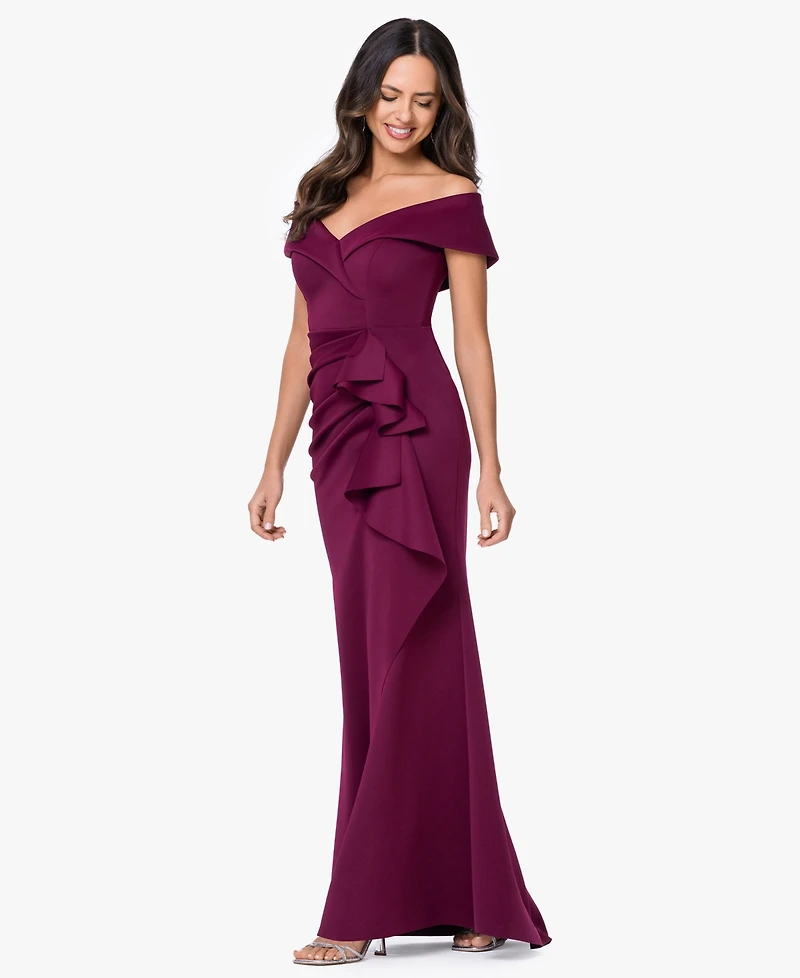 Xscape Petite Off-The-Shoulder Ruffle Gown