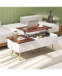 Gymax Lift Top Coffee Table w/ Split Top and 2 Hidden Compartments Tapered Metal Legs