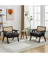 gaomon Mid Century Modern Accent Chair, Comfy Living Room Chairs with Sturdy Wood Legs, Rattan Backrest Thick Linen Cushion