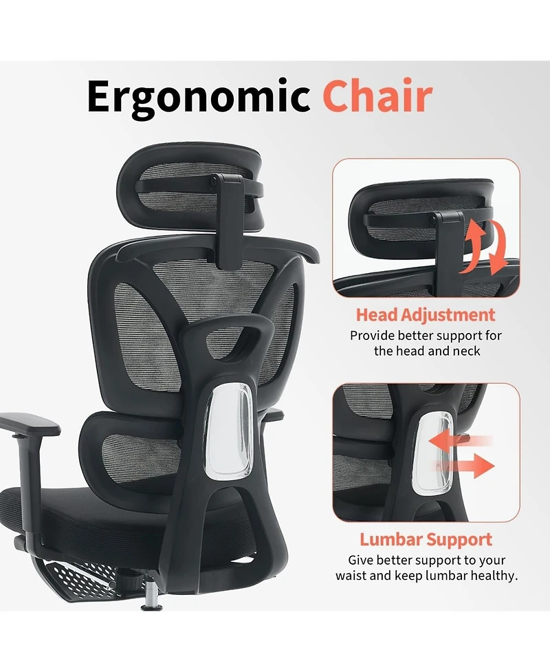 gaomon Ergonomic Office Chair,Computer Desk Chair Comfy with Adjustable Padded Headrest,Comfortable Lumbar Support and 3D Armrest Gaming Chairs
