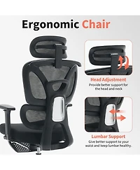 gaomon Ergonomic Office Chair,Computer Desk Chair Comfy with Adjustable Padded Headrest,Comfortable Lumbar Support and 3D Armrest Gaming Chairs