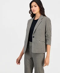 Anne Klein Essentials Petite Houndstooth Scrunch-Sleeve Blazer