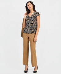 Anne Klein Essentials Printed Pleated-Neck Cap-Sleeve Top