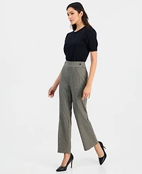 Anne Klein Essentials Petite Houndstooth Pull-On Mid-Rise Trouser, 28-1/2" Inseam