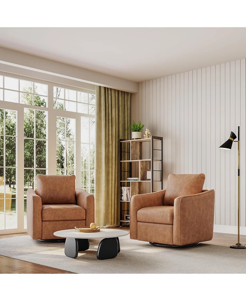 gaomon 360 Swivel Accent Chair for Living Room,Comfy Single Sofa Chair,Modern Pu Leather Upholstered Armchair with Ergonomic Backrest