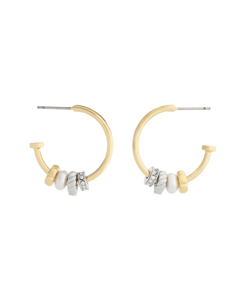 Coach Faux Stone Signature Rondelle Charm Hoop Earrings