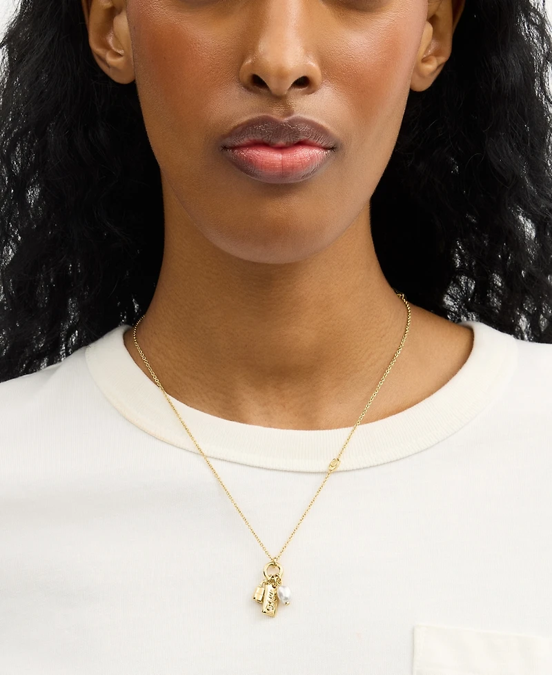 Coach Faux Imitation Pearl Iconic Signature Charm Pendant Necklace
