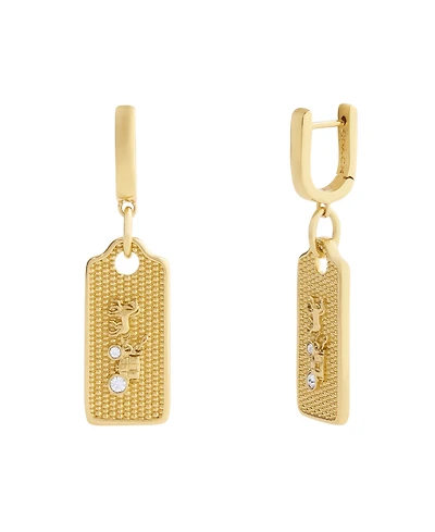 Coach Gold Signature Textured Hangtag Charm Huggie Earrings