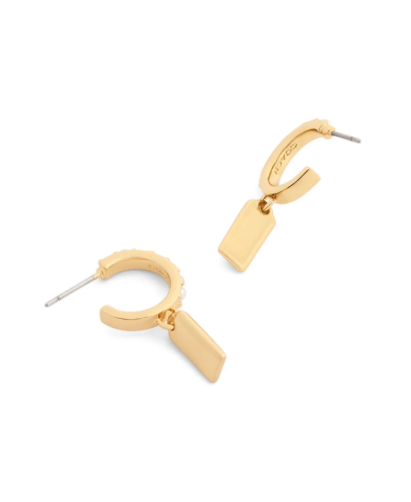 Coach Faux Stone Iconic Pearl Horse Carriage Charm Huggie Earrings