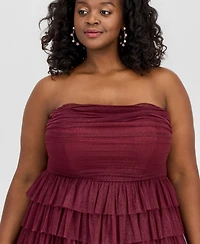 B Darlin Trendy Plus Glitter Ruffled Strapless Dress