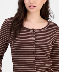Hippie Rose Juniors' Button-Front Long-Sleeve Top