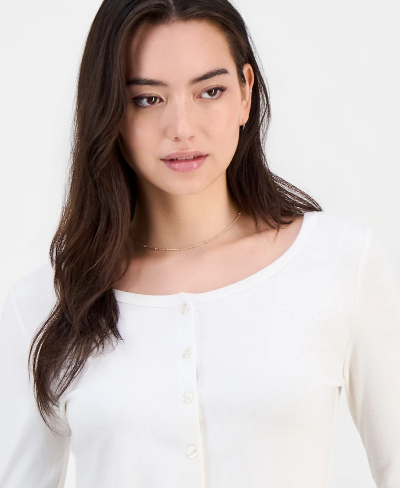 Hippie Rose Juniors' Button-Front Long-Sleeve Top