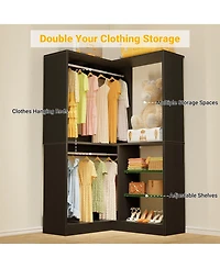 Aheaplus Corner Closet Organizer System, 36'' Wide Freestanding Storage Unit with 2 Hanging Rods and 8 Shelves