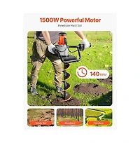 Sugift Electric Post Hole Digger 5.71 in Auger Bit with 1500W Powerful Motor
