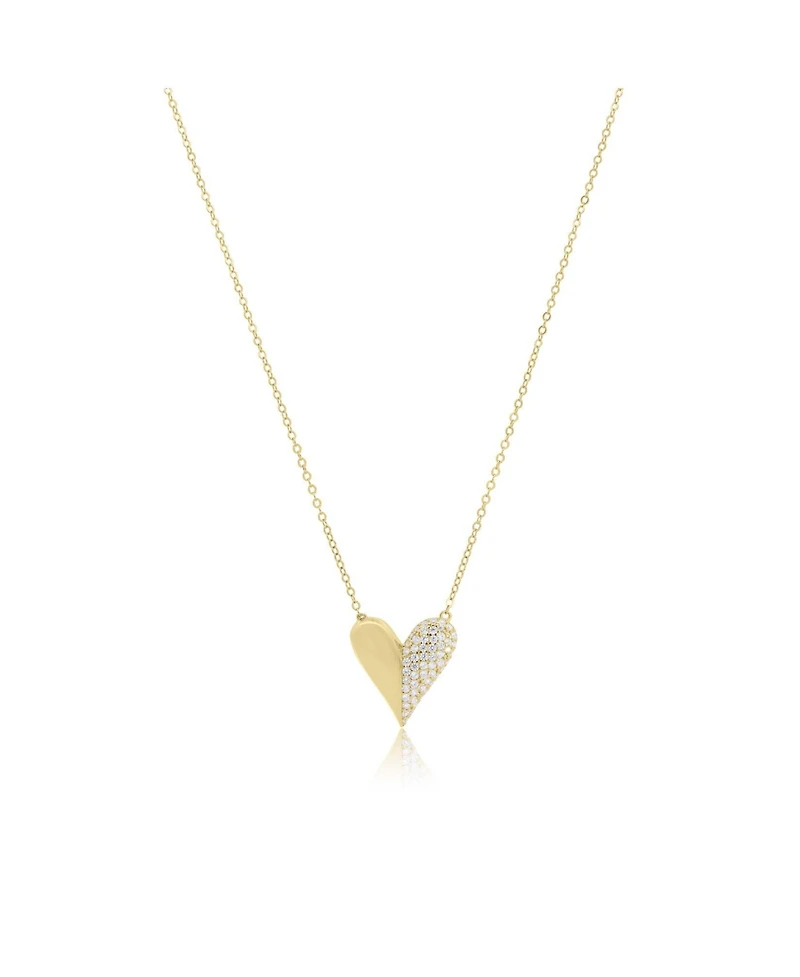 The Lovery Half and Half Cz Single Heart Necklace 14K Gold-Plated Sterling Silver
