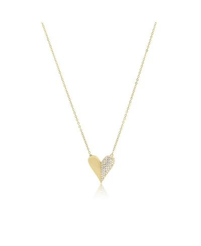 The Lovery Half and Half Cz Single Heart Necklace 14K Gold-Plated Sterling Silver
