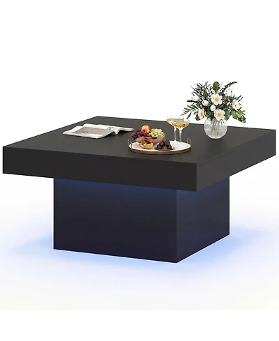 Gymax Led Coffee Table w/Adjustable Light Colors Speed and Brightness Remote Control