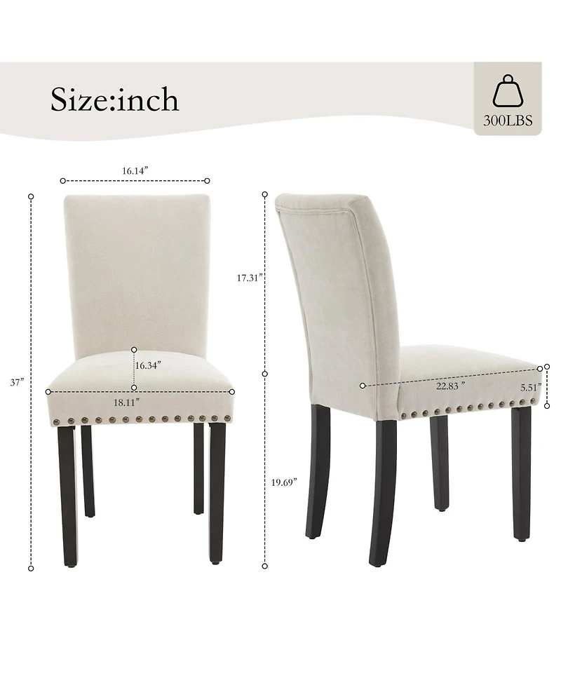 gaomon Dining Chairs Set of Upholstered Persons Diner Room Chair Sets Fabric Kitchen Chairs with Nailhead Trim Solid Wood Legs