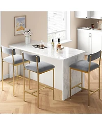 homfan Set of 4 Luxury Counter Height Bar Stools,Extra Wide Modern Chairs with Backrest,Metal Legs,Padded Seats and Footrest for Home and Apartment