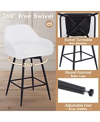 homfan Set of 2 Modern Swivel Bar Stools, Counter Height with Sherpa Fabric Upholstery, Metal Legs and Backrest for Indoor Multi-Scene Use
