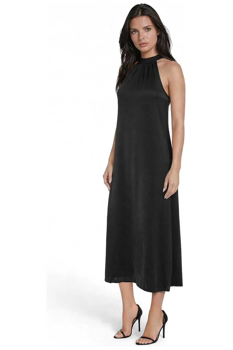 Bebe Women's Crushed Satin Mock Neck Maxi Dress