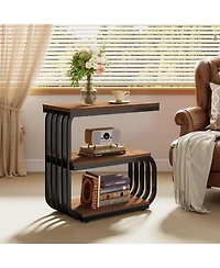 Tribesigns End Table Set of 2, Narrow Side or Bedside Table, 3-Tier Accent with Metal Frame