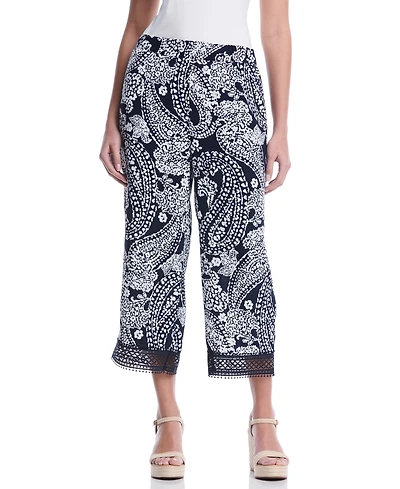 Rafaella Petite Paisley Crochet Trim Pants