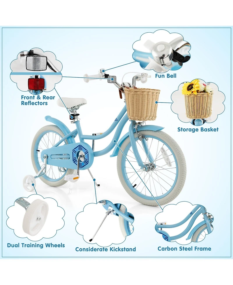 Gymax 18'' Kid's Bike w/ Training Wheels Adjustable Handlebar Seat Handbrake
