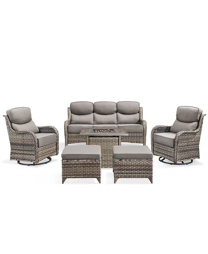 Pocassy Patio Furniture Set with Fire Pit Table, Outdoor Patio Conversation Sets, 6 Pieces 7 Seats Wicker Outside Sectional Sofa Set