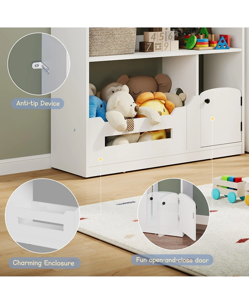 homfan 2-Tier Kids Bookshelf and Toy Storage with Motion Sensor Light, 36.6" Wide Wooden Bookcase for Nursery, Playroom Bedroom