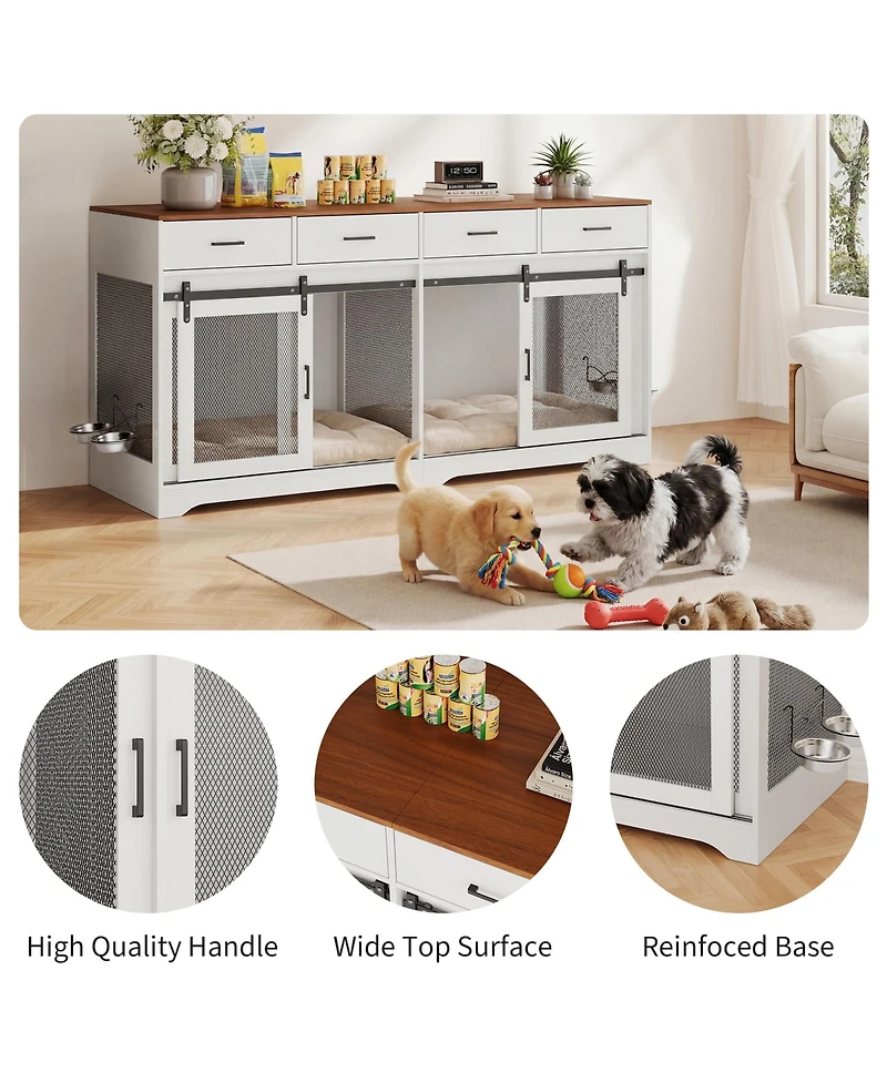 gaomon Dog Crate Furniture, Dog Kennel Indoor with 4 Sliding Doors and 4 Drawers, Multi-Functional Dog Crate for Medium and Large Dogs for Living Room