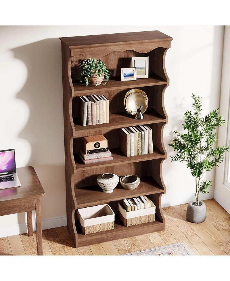 Tribesigns 70-Inch Tall Bookcase, 5-Tier Open Bookshelf with Unique Curved-Edge Design, for Living Room, Home Office, Bedroom