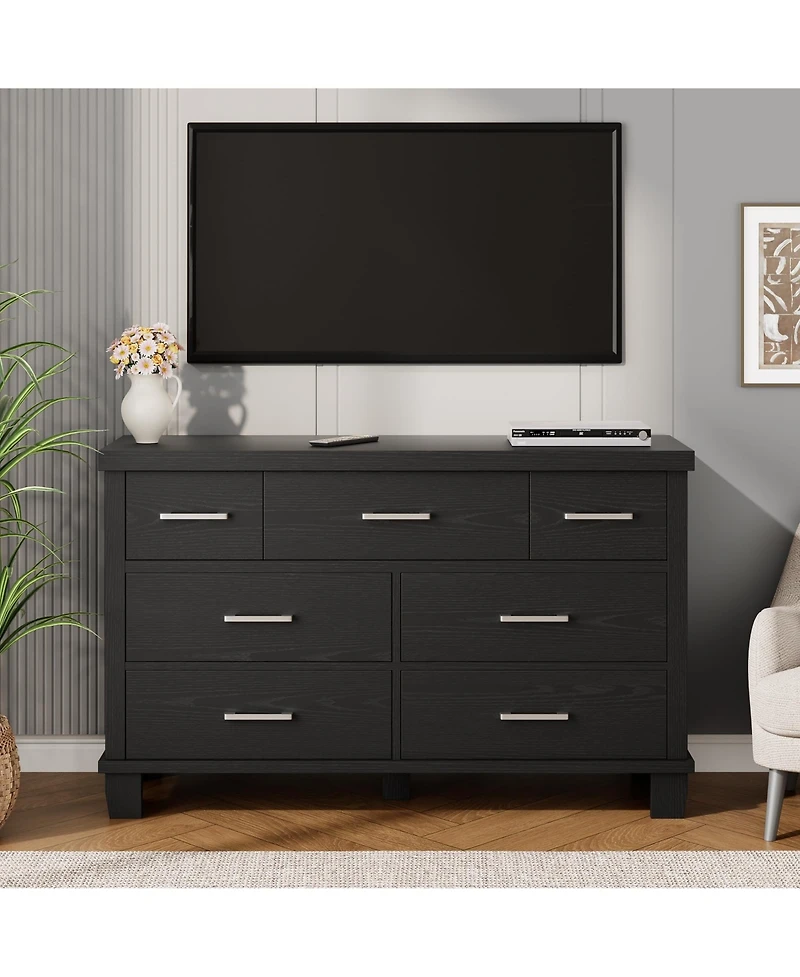 homfan 7 Drawers Modern Wood Dresser, 51" Wide Chest of Closet, Wooden Organizer with Metal Handle, for Bedroom, Living Room
