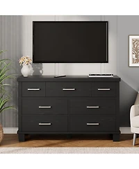 homfan 7 Drawers Modern Wood Dresser, 51" Wide Chest of Closet, Wooden Organizer with Metal Handle, for Bedroom, Living Room