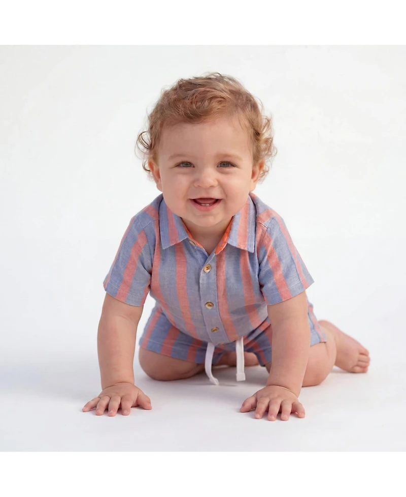 Andy & Evan Baby Boys Orange Striped Airy Oxford Set