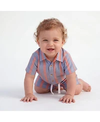 Andy & Evan Baby Boys Orange Striped Airy Oxford Set