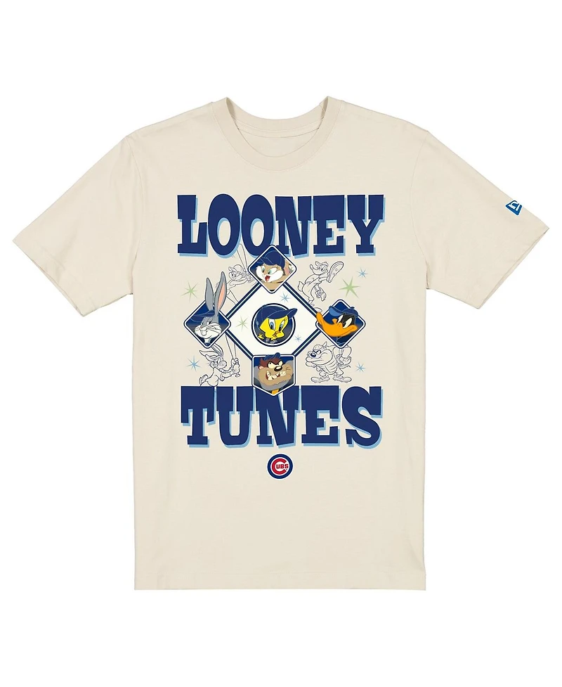 New Era Men's and Women's Cream Chicago Cubs Looney Tunes T-Shirt