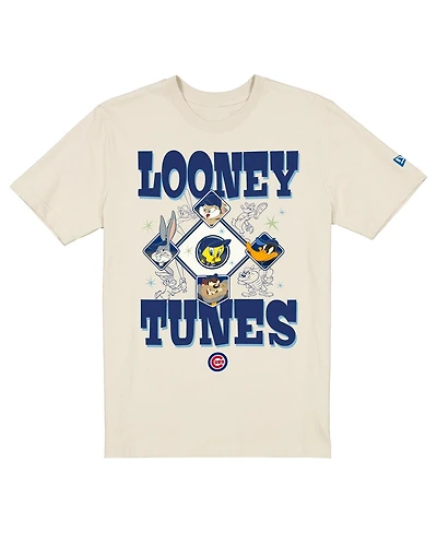 New Era Men's and Women's Cream Chicago Cubs Looney Tunes T-Shirt