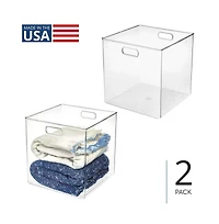 iDesign Large Cube Storage Bin, Set of 2, Clear, Made in Usa