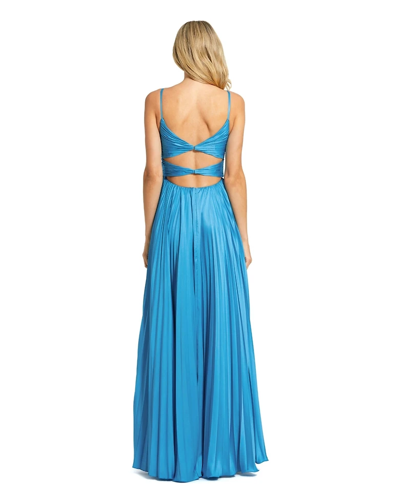 Mac Duggal Women's Pleated Charmeuse Gown with Floral Detail