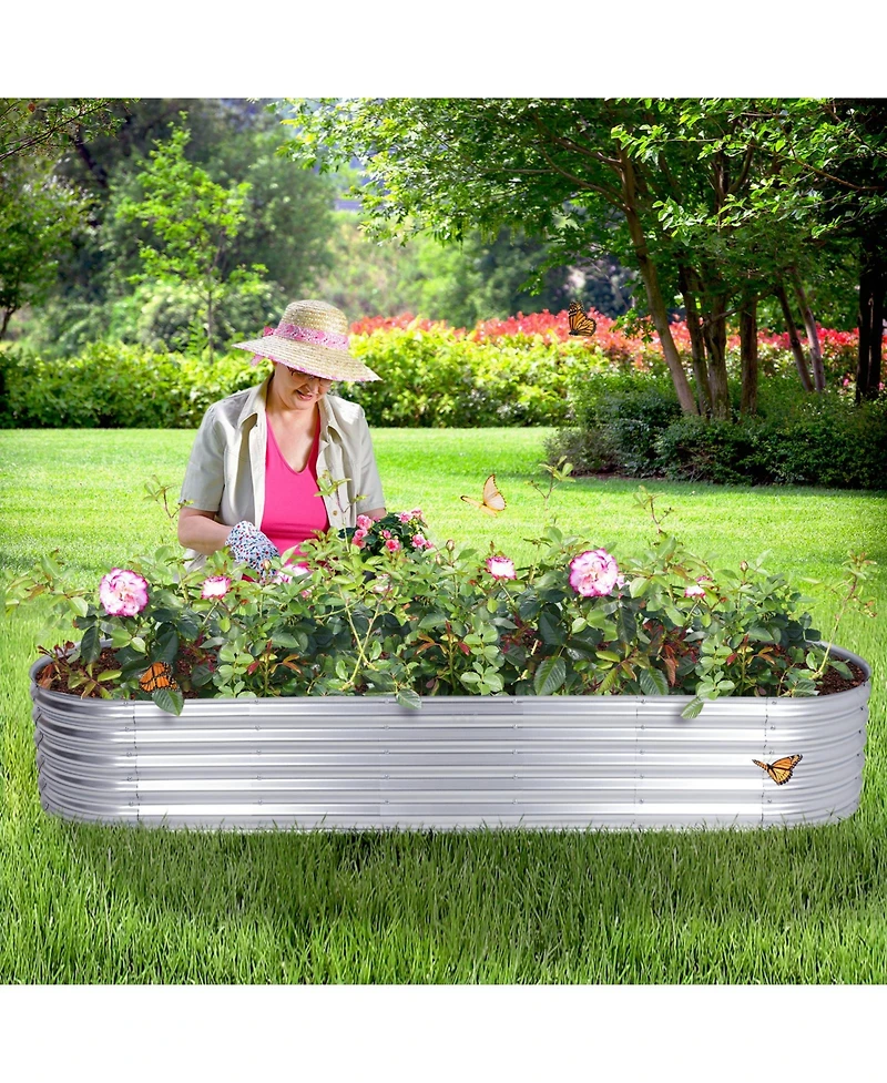 Aoodor Galvanized Raised Garden Bed Kit, Oval Planter Box for Vegetables, Flowers, and Herbs, Outdoor Use