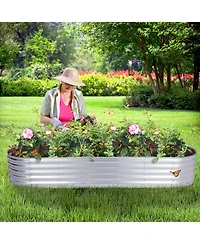Aoodor Galvanized Raised Garden Bed Kit, Oval Planter Box for Vegetables, Flowers, and Herbs, Outdoor Use