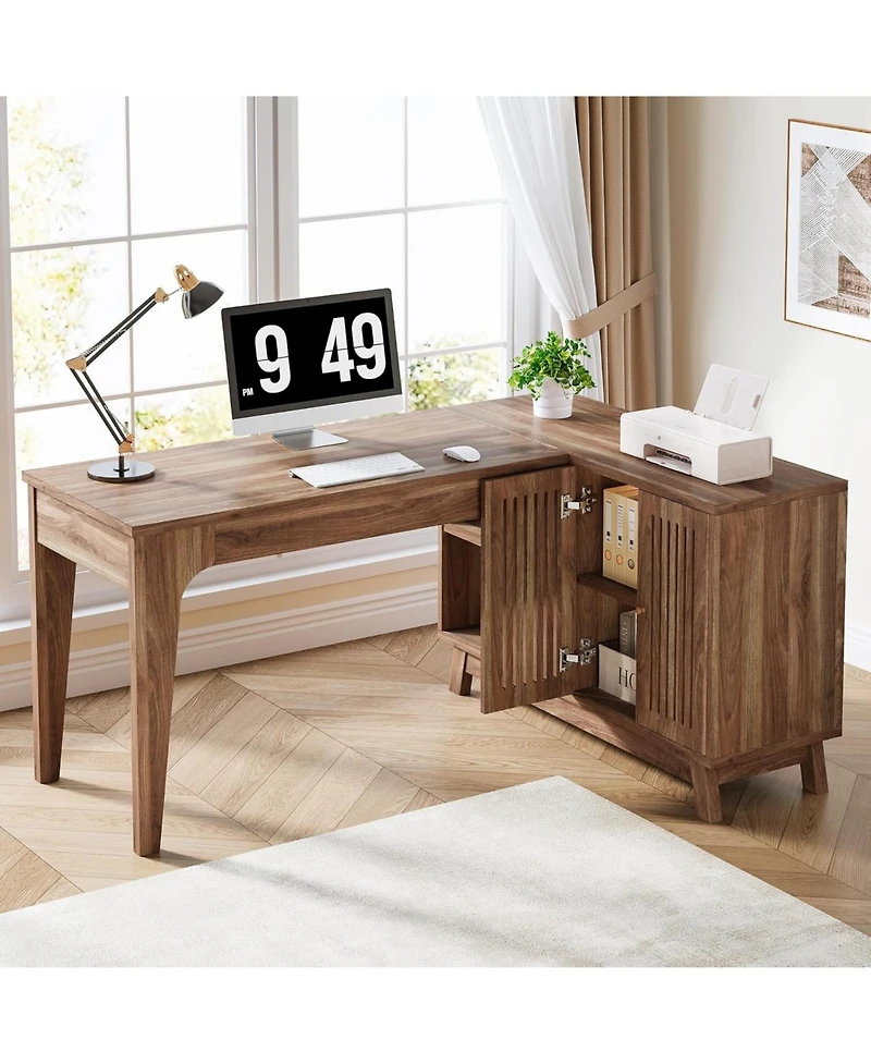 Tribesigns L-Shaped Desk with Storage Cabinet, 57-Inch Wood Corner Workstation, Home Office Computer