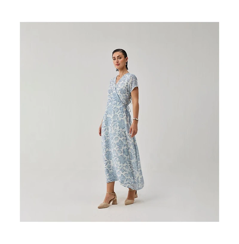 Reistor Women's Floral Print Tie-Waist Wrap Maxi Dress